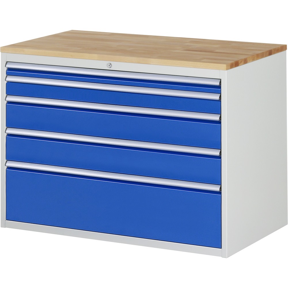 Número de imagen del producto 1: Armario con cajones RAU serie 7000, HxAxF 825 x 1.145 x 650 mm, 5 cajones extraíbles al 90%, 1 x 60 mm, 1 x 90 mm, 2 x 150 mm, 1 x 270 mm, encimera de haya
