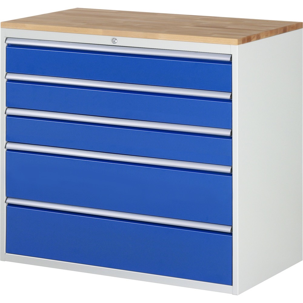 Imagen del producto: Armario con cajones RAU serie 7000, HxAxF 1.035 x 1.145 x 650 mm, 5 cajones extraíbles al 90%, 3 x 150 mm, 2 x 240 mm, encimera de haya