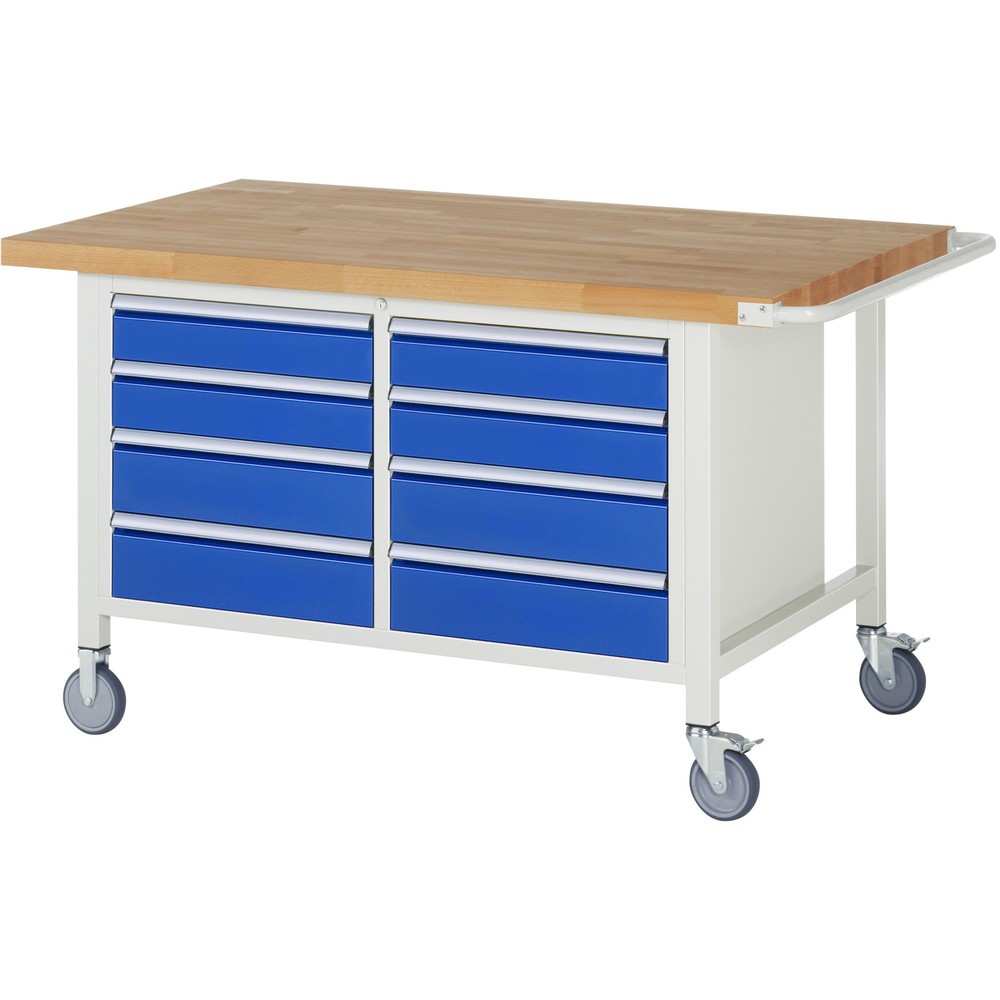 Número de imagen del producto 1: Banco de trabajo móvil RAU serie 8000, 1 contenedor doble, HxAxF 880 x 1.500 x 900 mm, 8 cajones extraíbles al 90 %