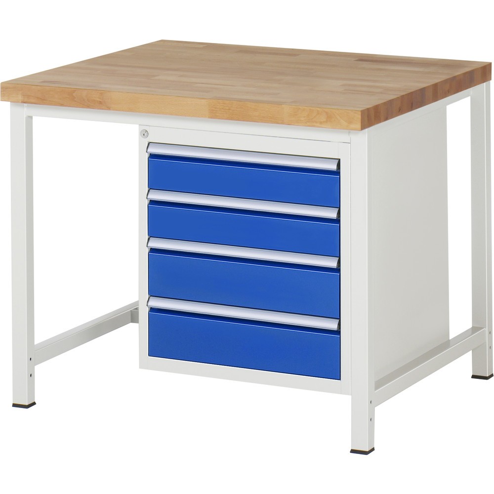 Imagen del producto: Banco de trabajo RAU serie 8000, HxAxF 840-1.040 x 1.000 x 900 mm, 4 cajones extraíbles al 90%: 2 x 90 mm, 2 x 180 mm, ancho 490 mm