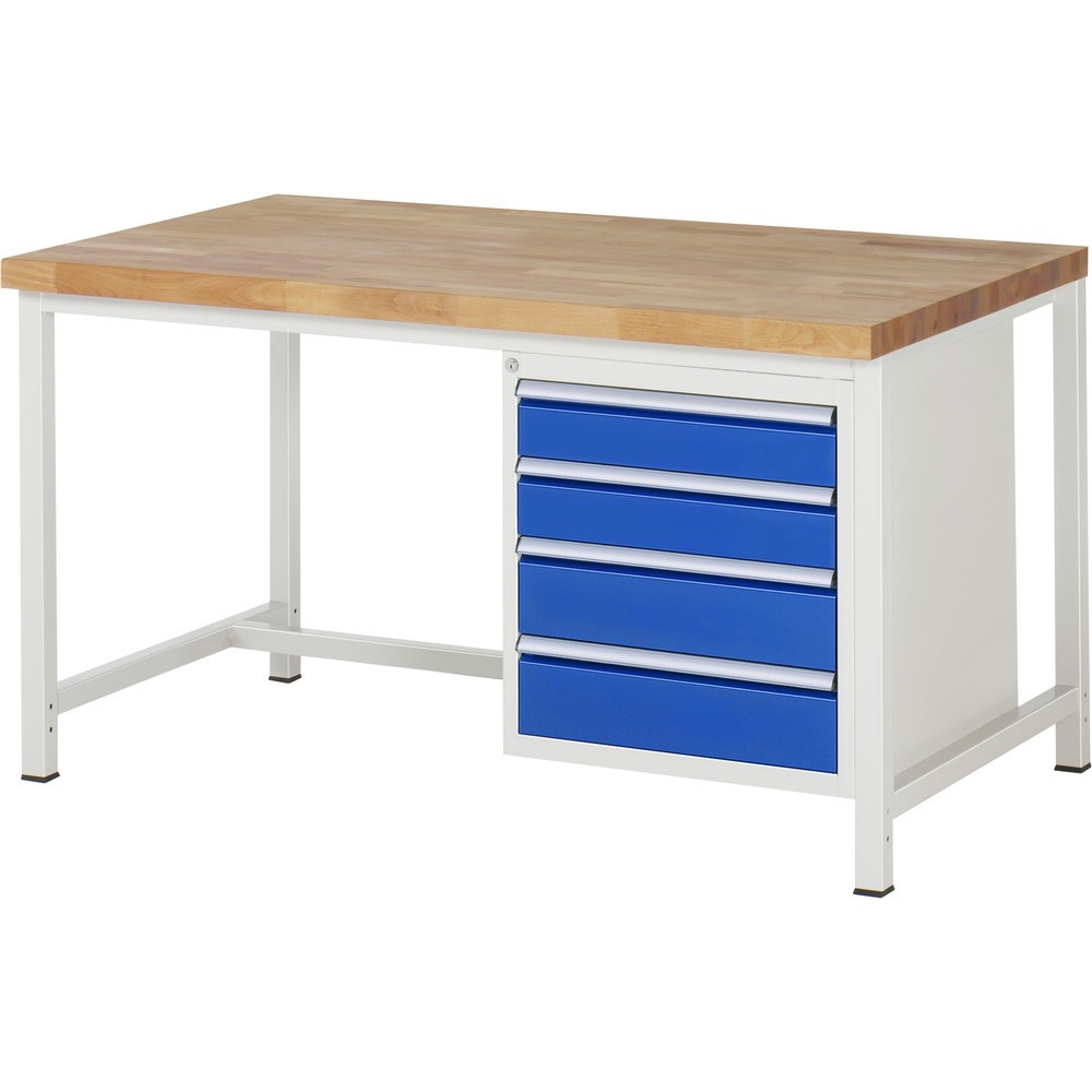 Imagen del producto: Banco de trabajo RAU serie 8000, HxAxF 840-1.040 x 1.500 x 900 mm, 4 cajones extraíbles al 90%: 2 x 90 mm, 2 x 180 mm, ancho 490 mm