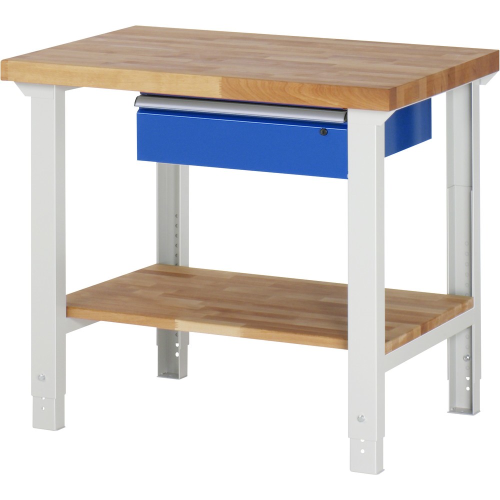 Imagen del producto: Banco de trabajo RAU, serie 7000, H x A x F 790-1.140 x 1.000 x 700 mm, 1 estante inferior, 1 cajón, ErgoScript