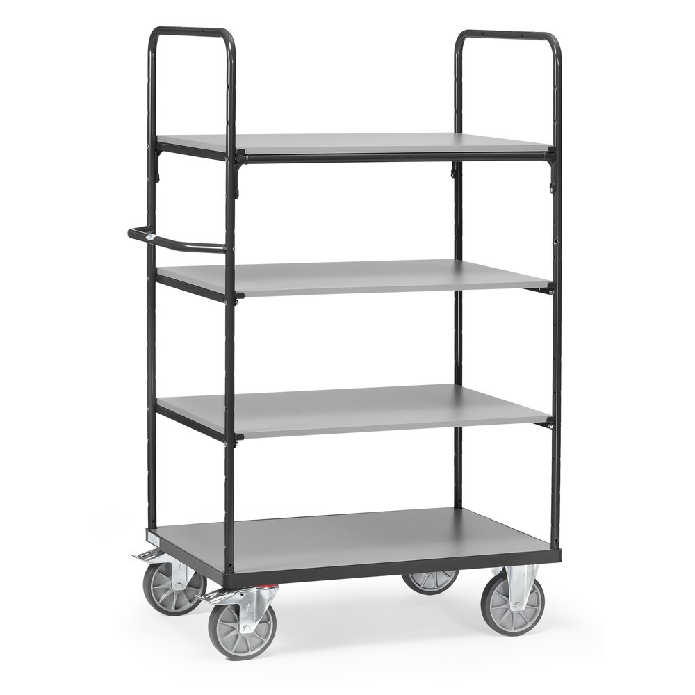 Imagen del producto: carros con estantes fetra® con suelos de madera, 4 pisos cada uno 1,000 x 600 mm, altura de construcción 1.800 mm, gris antracita