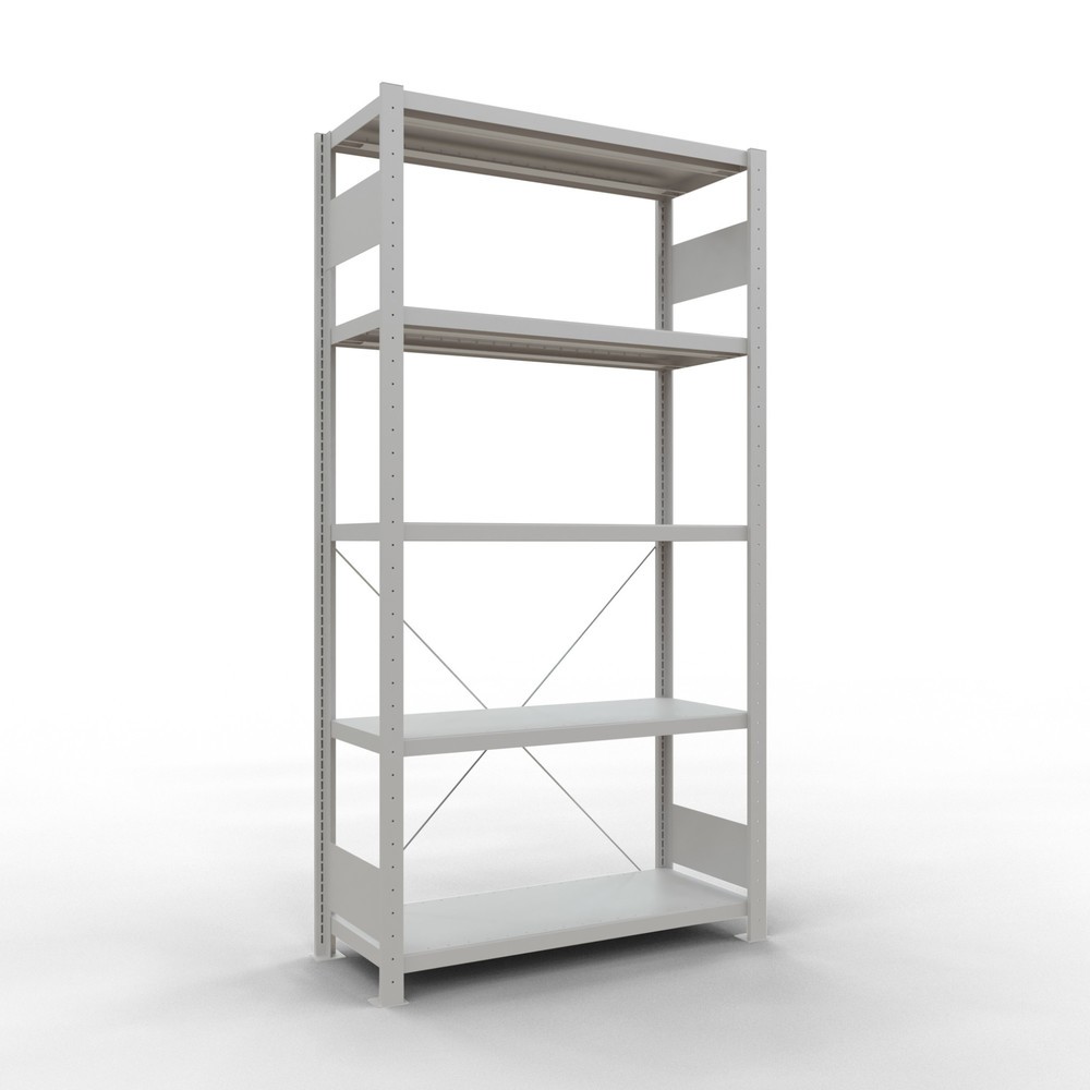 Número de imagen del producto 1: Estantería de cargas pequeñas SCHULTE gris claro con 5 estantes de chapa de acero, carga por estante 330 kg, HxAxF 2.000 x 1.060 x 436 mm