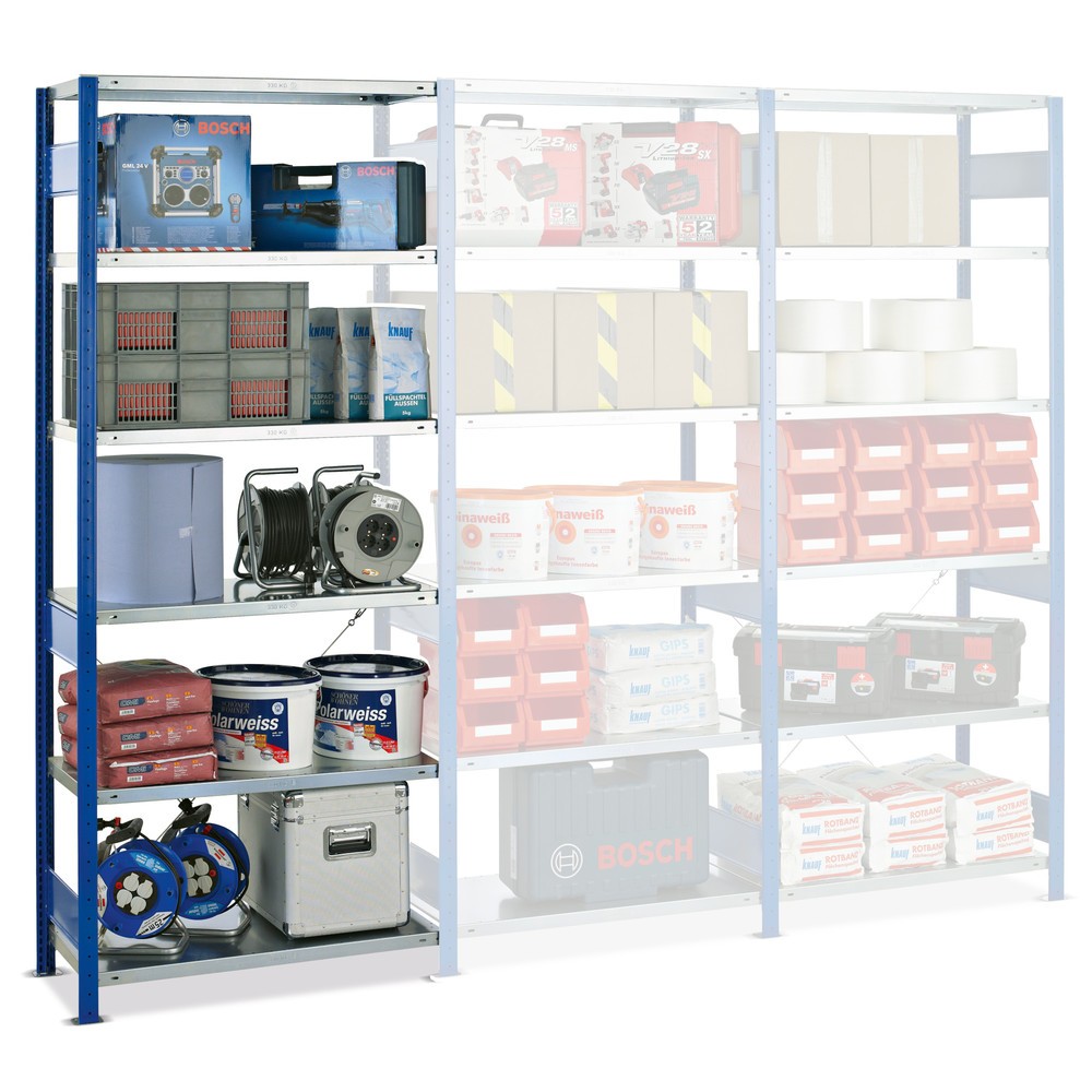 Imagen del producto: Estantería de cargas pequeñas SCHULTE, módulo adicional, azul genciana/galvanizado, carga por estante 250 kg, H x An x Fo 2.000 x 1.300 x 400 mm