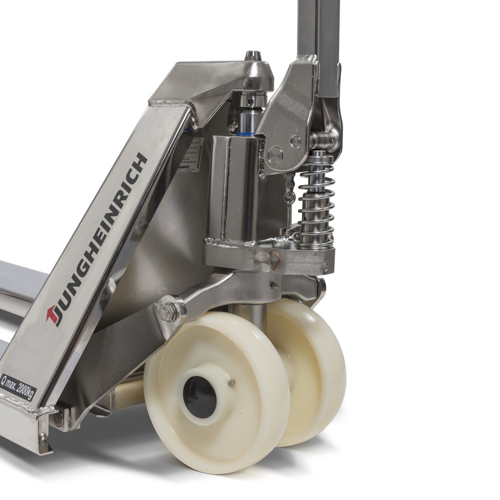 Número de imagen del producto 2: Transpaleta manual de acero inoxidable Jungheinrich AM I20, capacidad de carga 2.000 kg, horquilla de ancho especial 680 mm, longitud de horquilla 810 mm, nailon, rodillos tándem