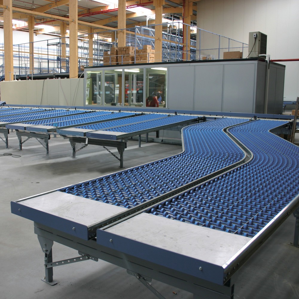 Pista de rodillos Light, rollos de plástico, curva de 45°