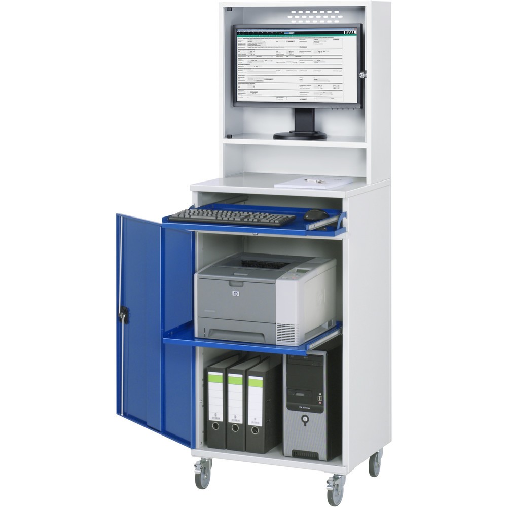 Imagen del producto: Armario para ordenador RAU, H x A x F 1.895 x 650 x 520 mm, con 1 puerta batiente, bandeja extraíble para el teclado y alojamiento para el monitor