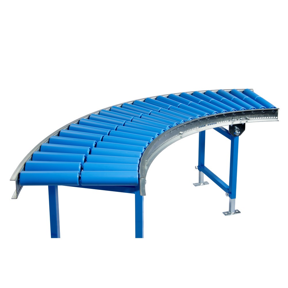 Imagen del producto: Vía de rodillos ligera, rodillos de plástico, curva 90°, ancho de vía 300 mm, distancia entre ejes 75 mm